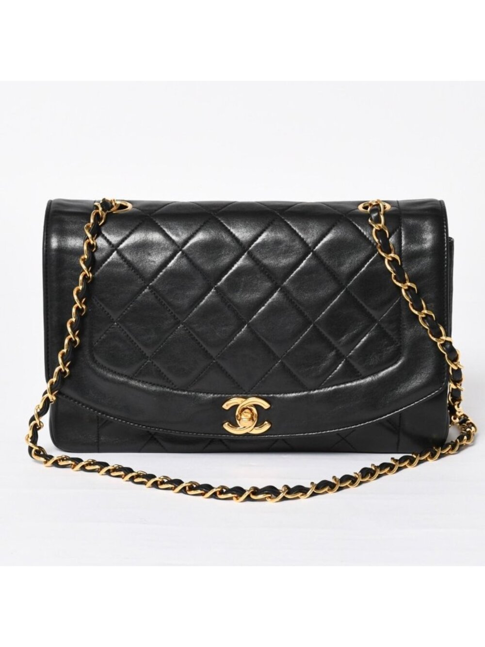 Chanel Diana 25 S Flap S Chain Shoulder Bag CC Logo Lambskin Black Gold 4
